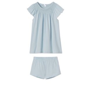 Baby blue lake pajamas smocked flutter sleeve short set - worn 3x
